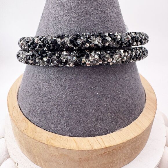 Swarovski Crystaldust Double Bangle Bracelet in black Memory Wire - Picture 8 of 16